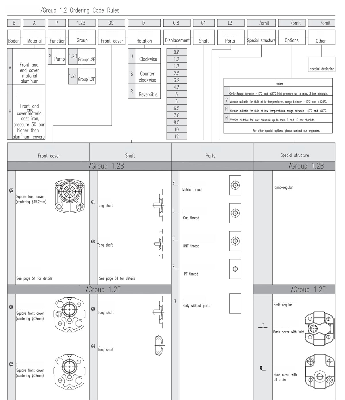 Group 1.2 External Gear Pump Ordering Code Rules
