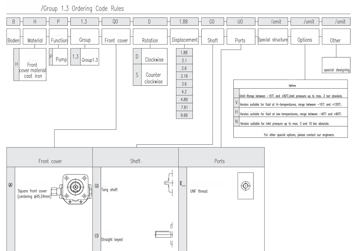 Group 1.3 External Gear Pump Ordering Code Rules