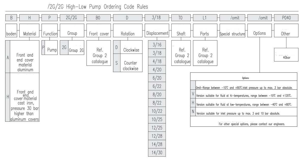 2G/2G High-Low Pump Ordering Code Rules